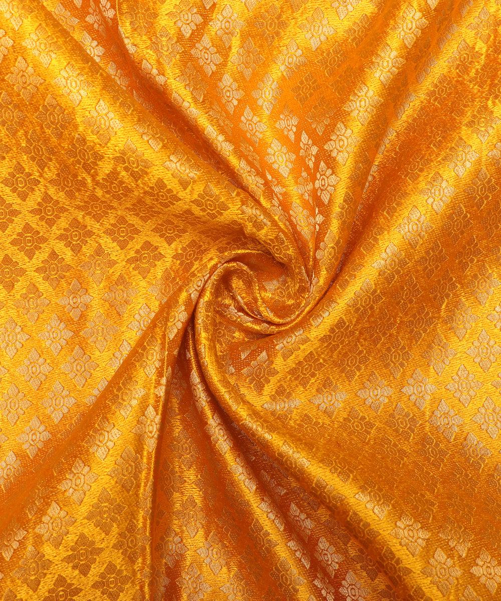 Yellow Colour  Floral Pattern Brocade Silk Fabric