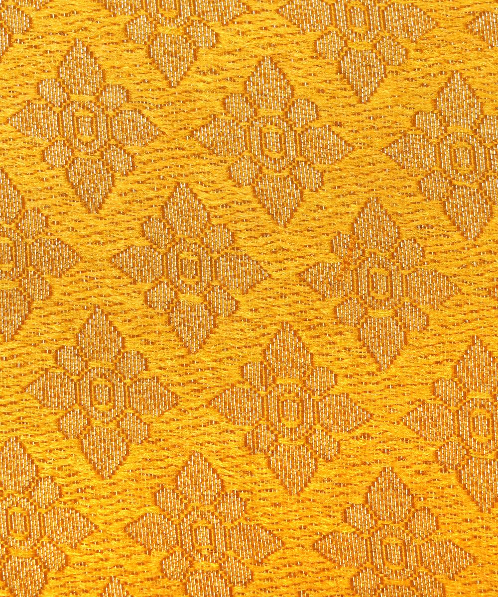 Yellow Colour  Floral Pattern Brocade Silk Fabric