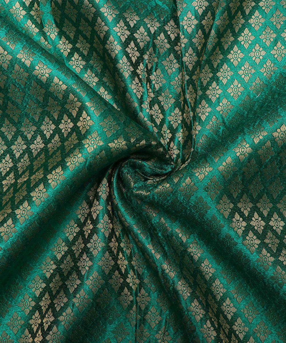 Green Colour  Floral Pattern Brocade Silk Fabric