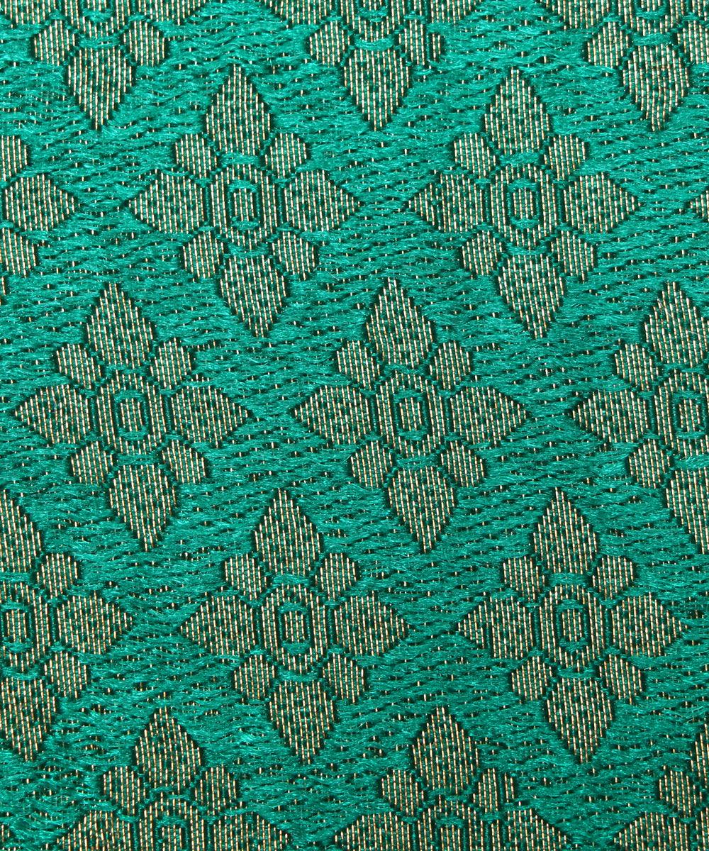 Green Colour  Floral Pattern Brocade Silk Fabric