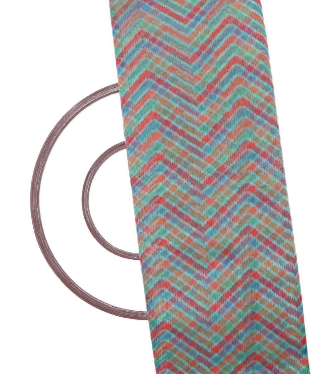 Light Blue Colour Zig - Zag Print Organza Fabric