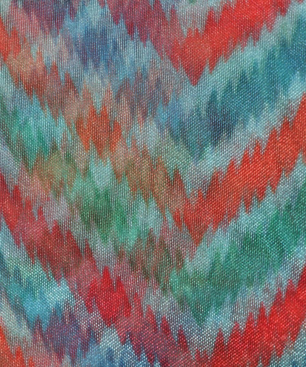 Light Blue Colour Zig - Zag Print Organza Fabric