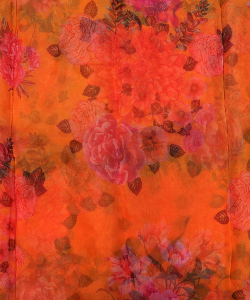 Yellow Colour Floral Print Organza Fabric