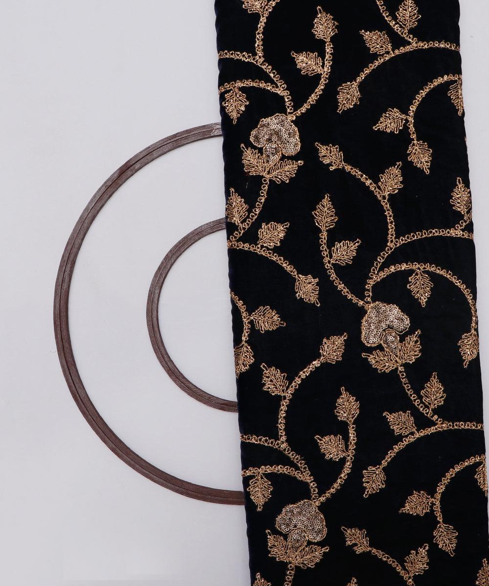 black and golden floral zari embroidery velvet fabric b106 5920