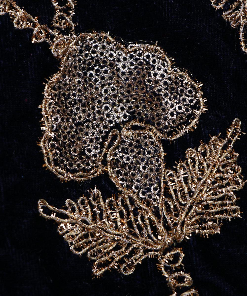 black and golden floral zari embroidery velvet fabric b106 5920