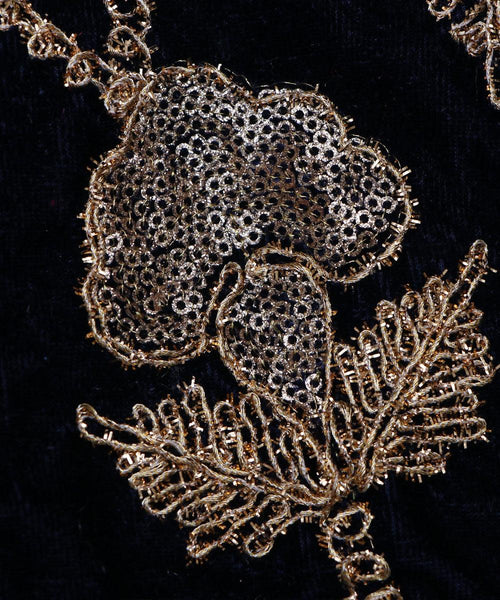 Dark Blue Velvet With Golden Zari Embroidered Border- ( 9mtr ) main image 1