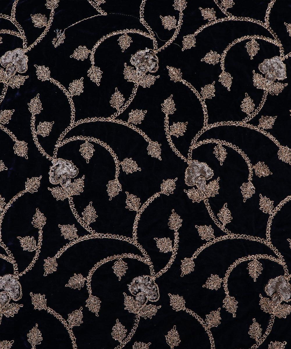 black and golden floral zari embroidery velvet fabric b106 5920