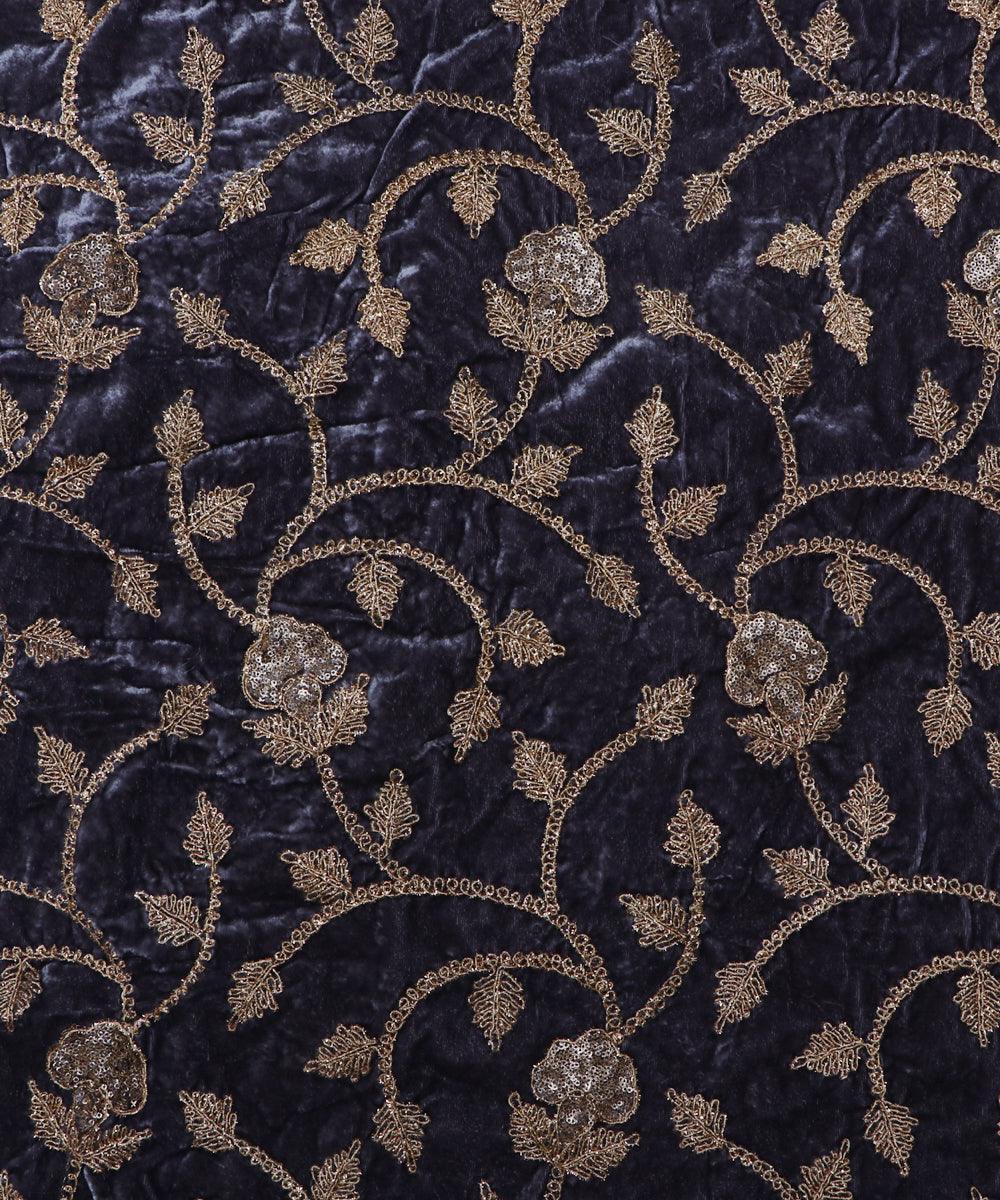 grey and golden floral zari embroidery velvet fabric b106 5921