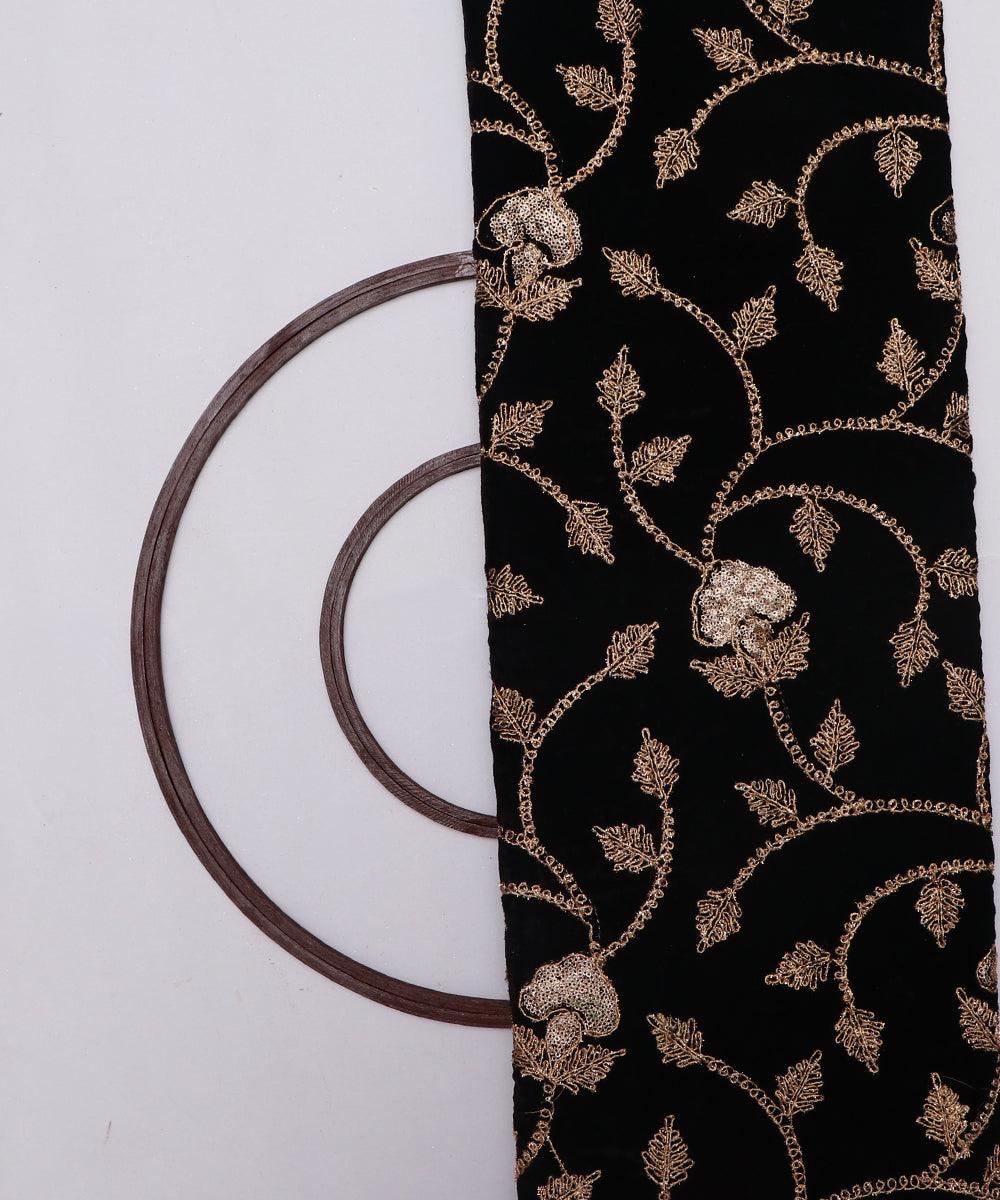 black and golden floral zari embroidery velvet fabric b106 5928