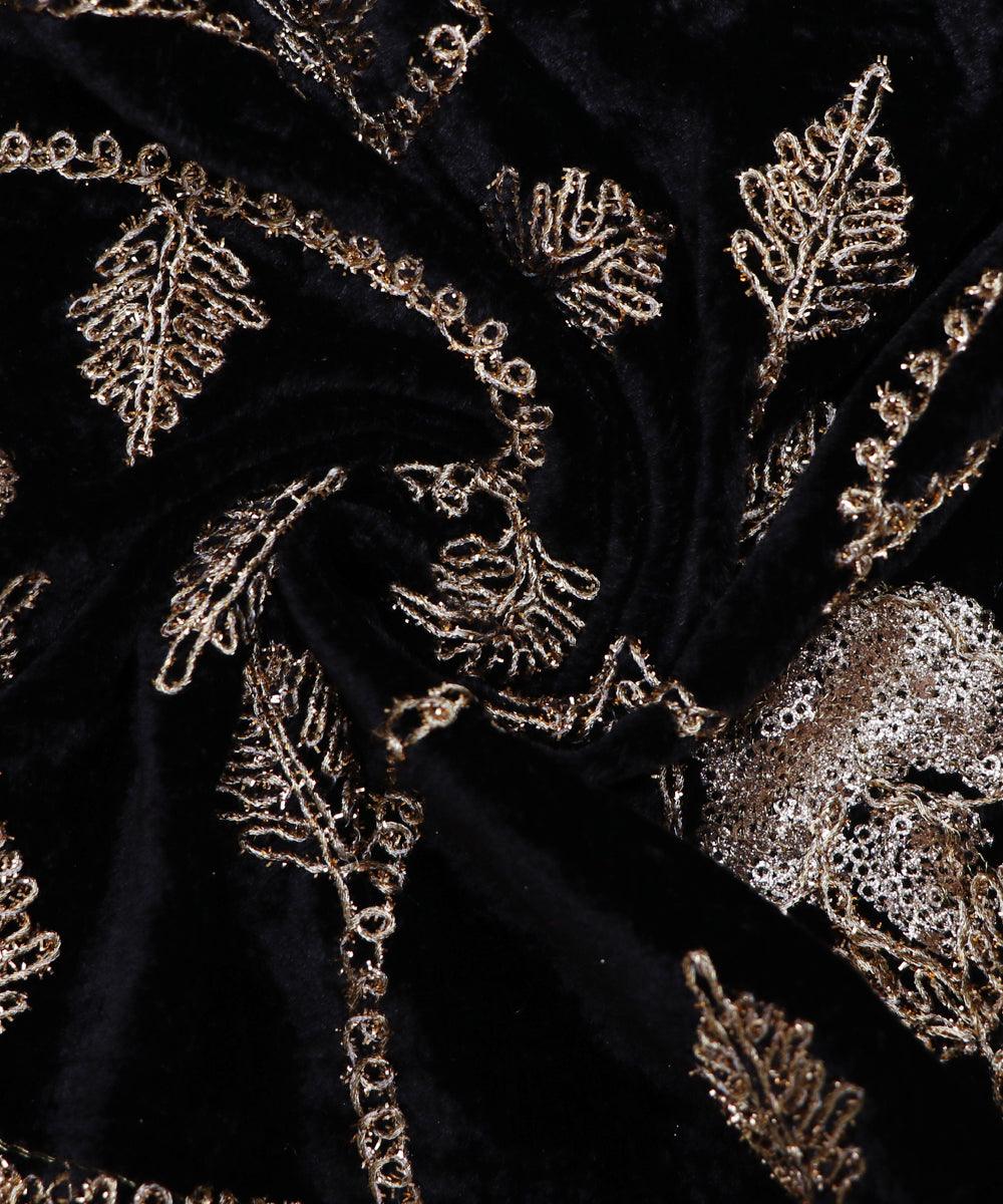 black and golden floral zari embroidery velvet fabric b106 5928