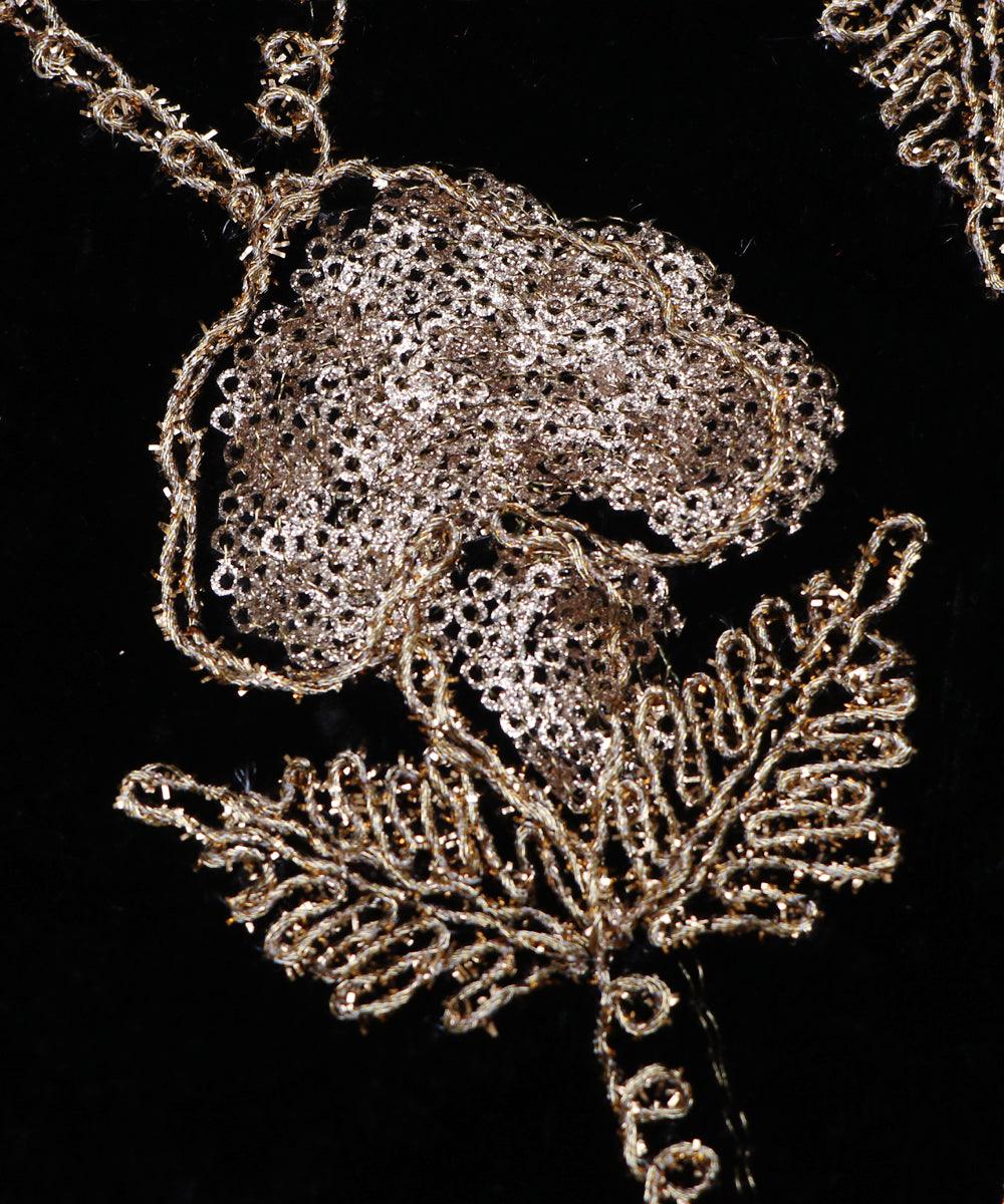 black and golden floral zari embroidery velvet fabric b106 5928
