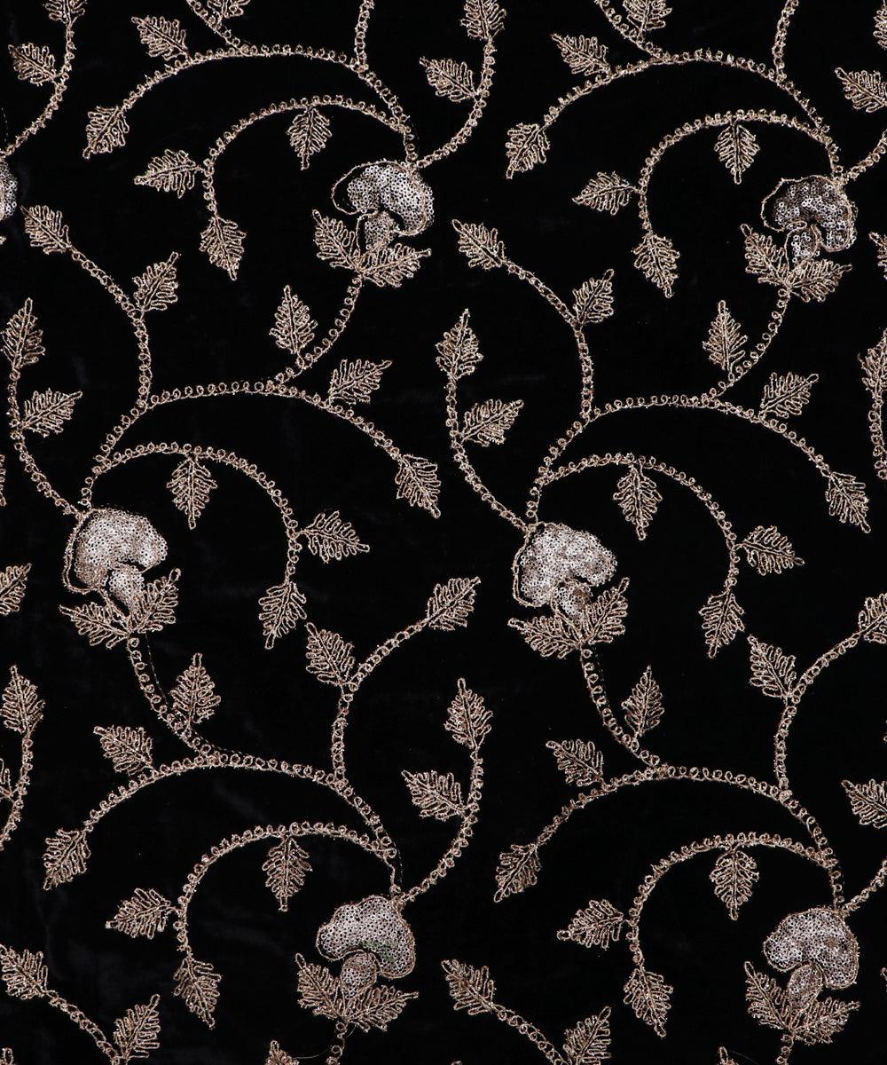 black and golden floral zari embroidery velvet fabric b106 5928
