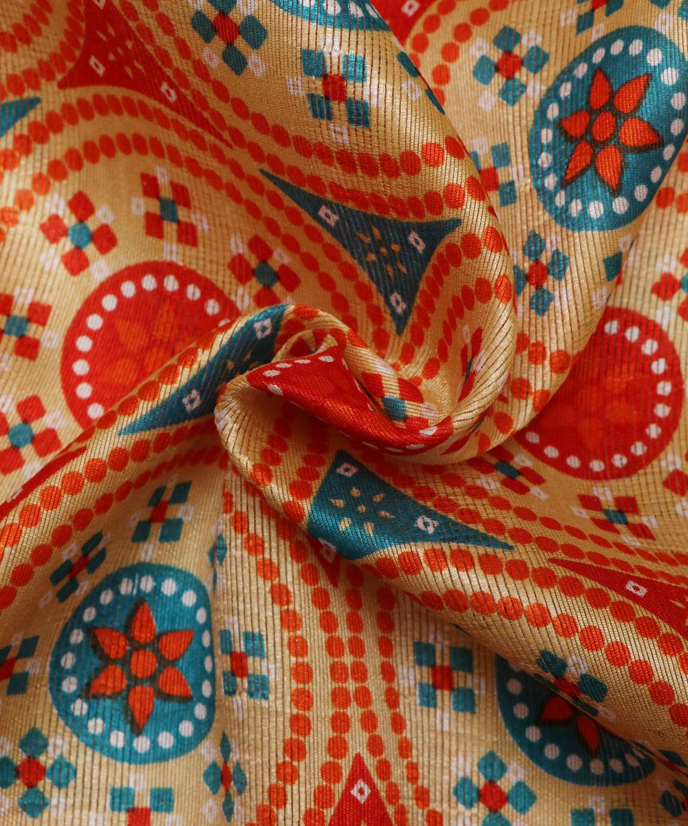 blue orange circle pattern dupion silk fabric