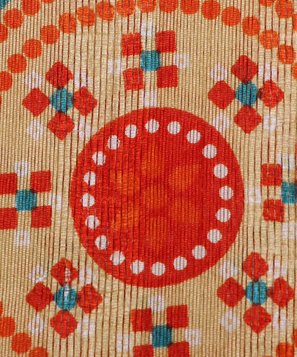 blue orange circle pattern dupion silk fabric