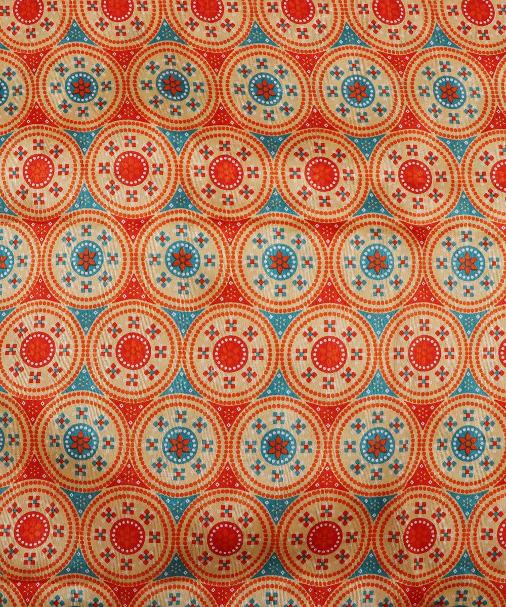 blue orange circle pattern dupion silk fabric