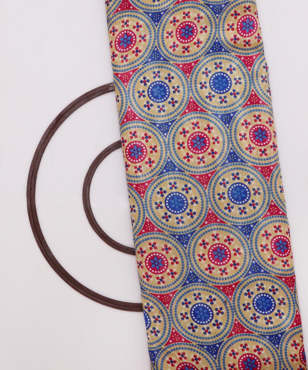 blue magenta circle pattern dupion silk fabric