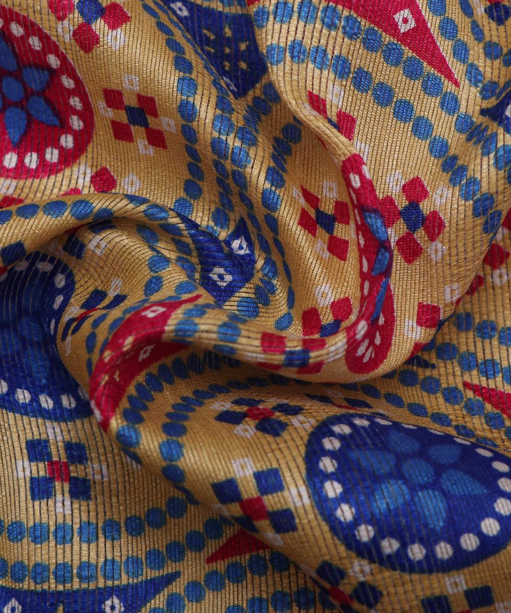 blue magenta circle pattern dupion silk fabric