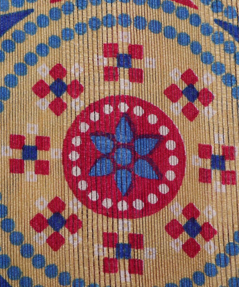 blue magenta circle pattern dupion silk fabric