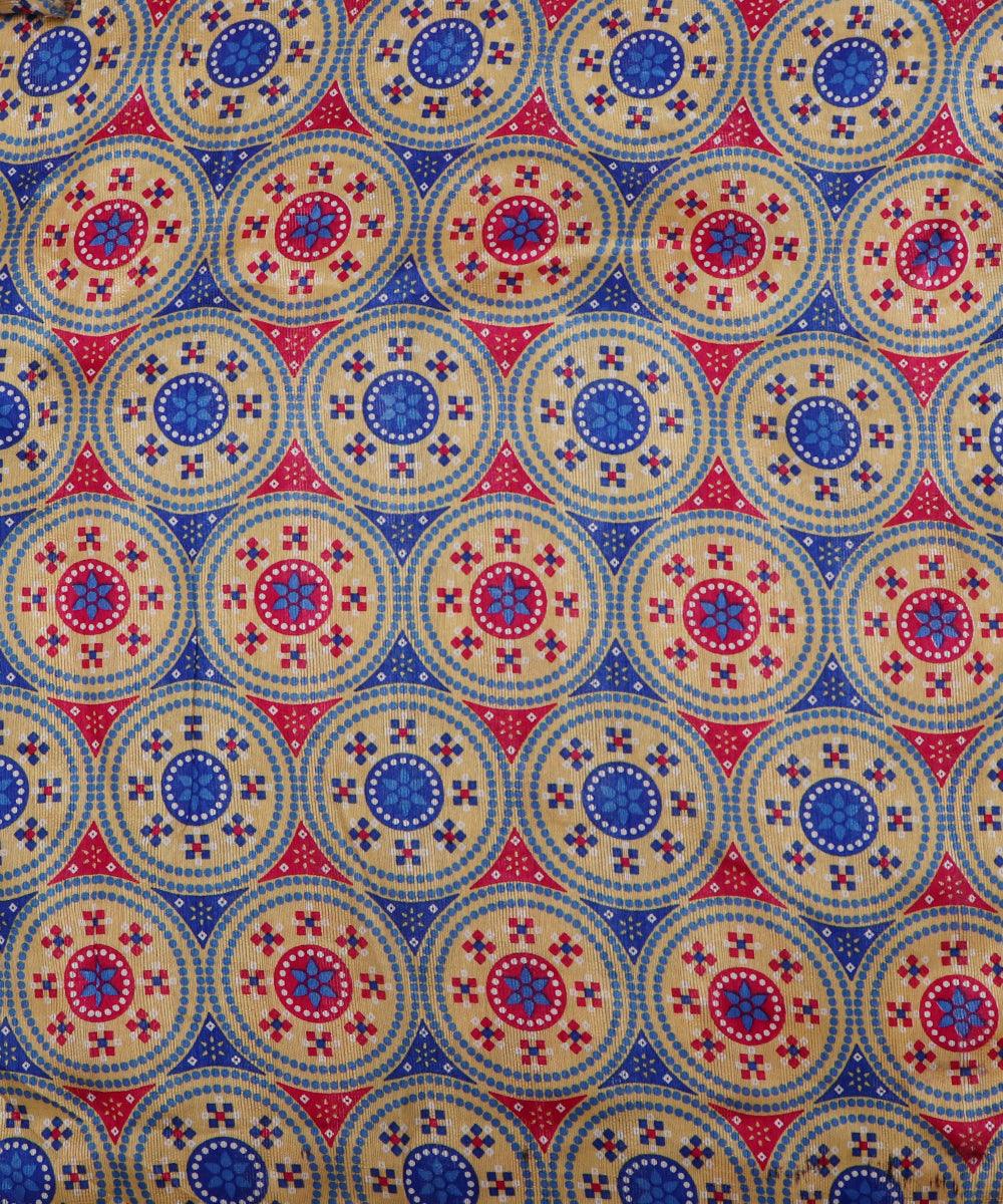 blue magenta circle pattern dupion silk fabric