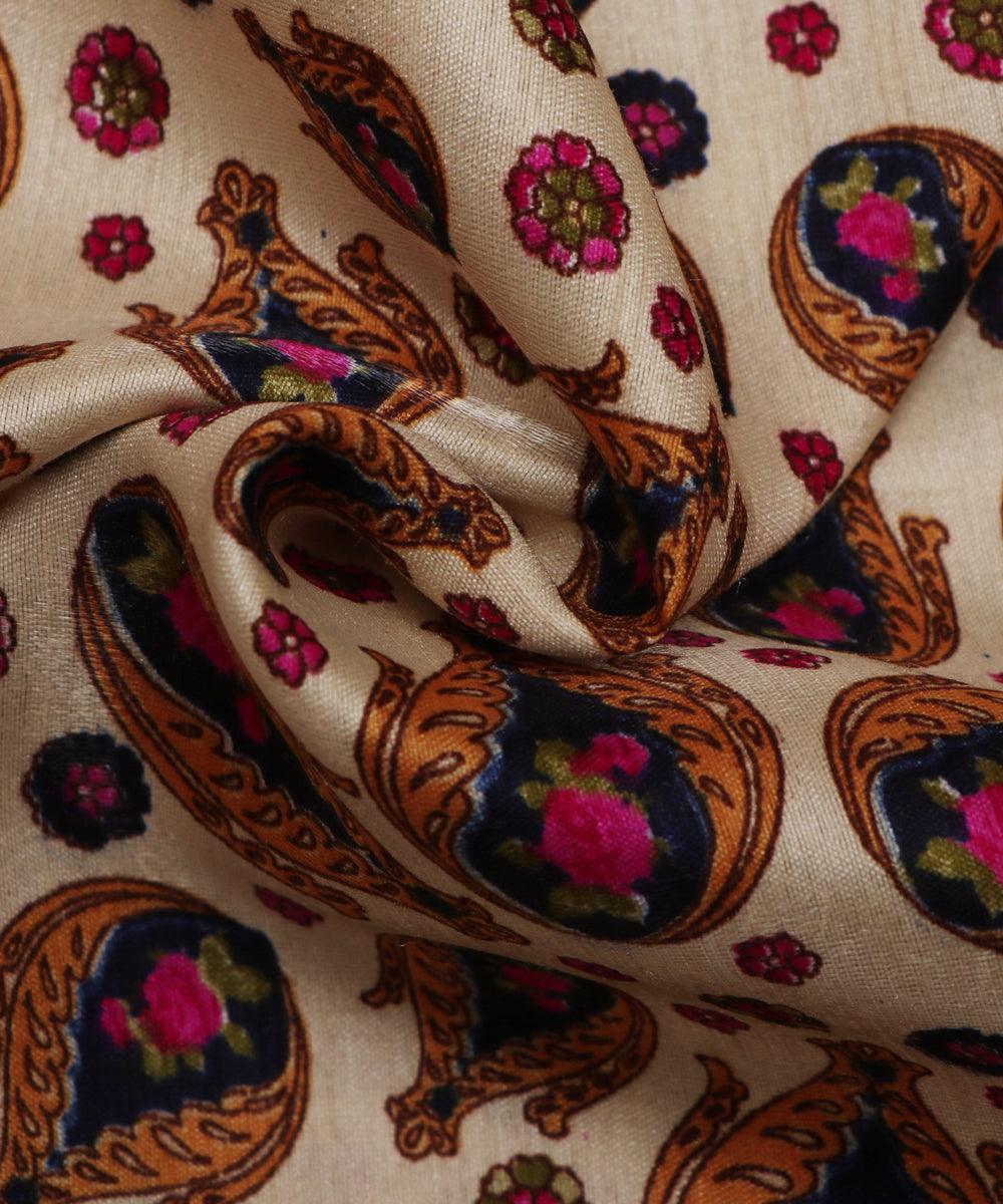 dark blue magenta flower bud pattern dupion silk fabric