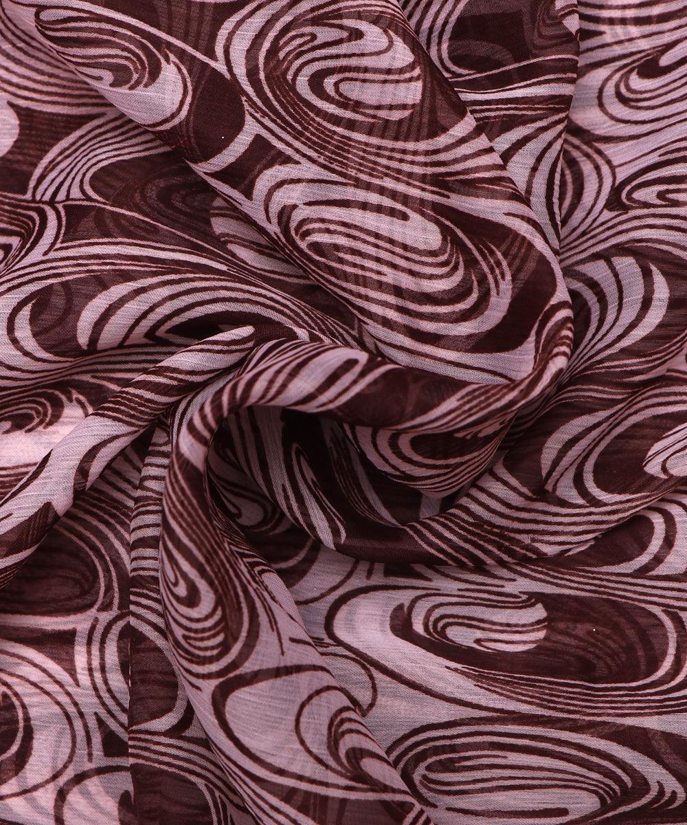 white brown oval print chiffon fabric
