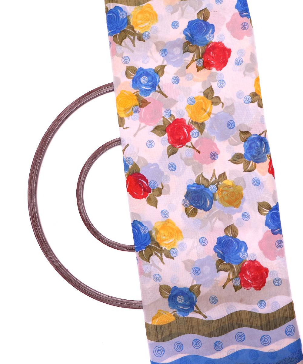 white blue floral print georgette fabric