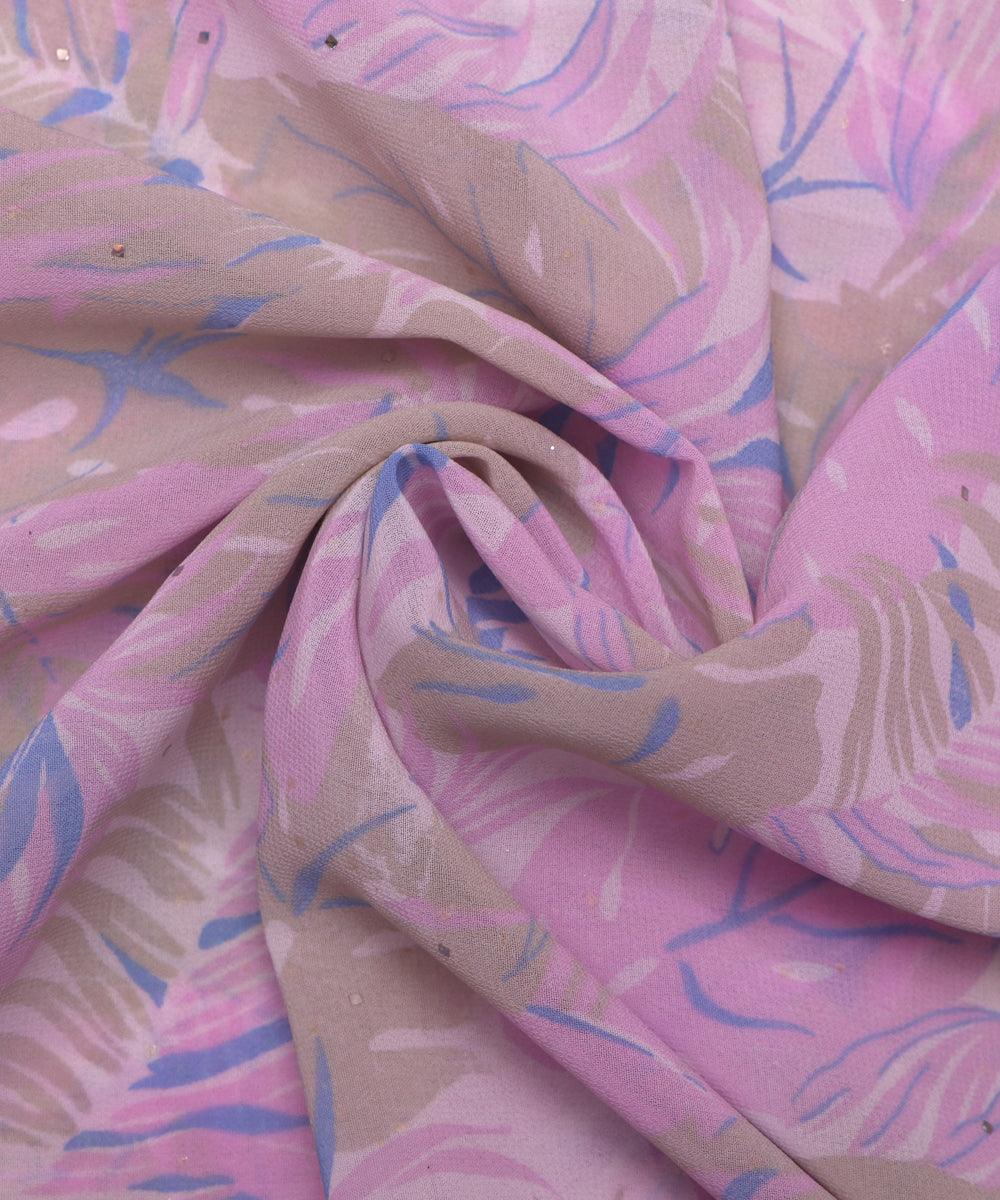 lavender leaf print georgette fabric