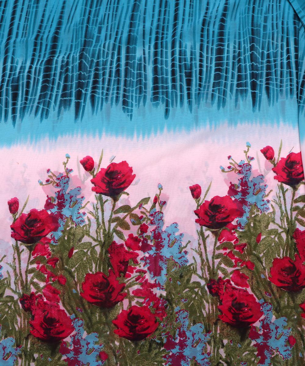 blue white floral print georgette fabric