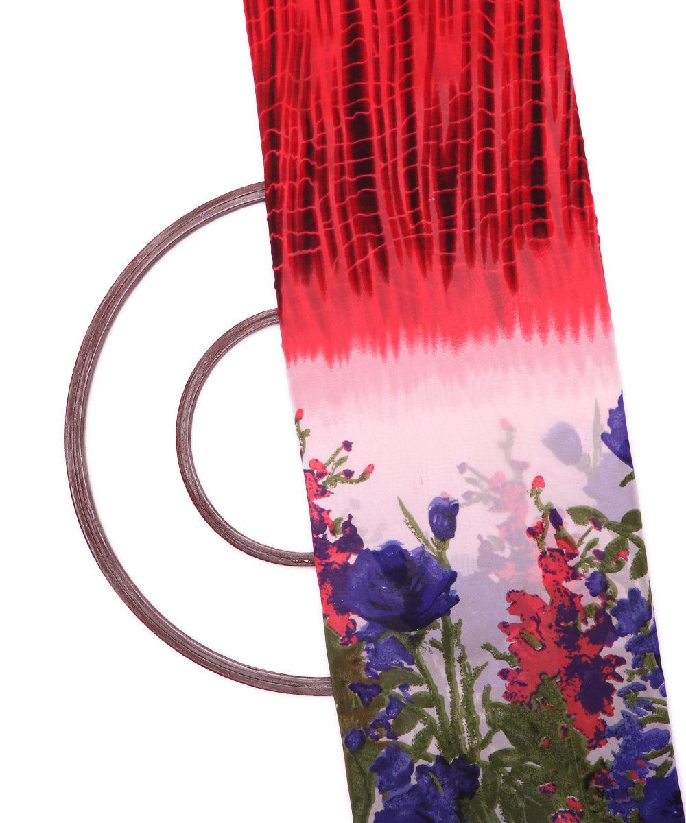 red white floral print georgette fabric