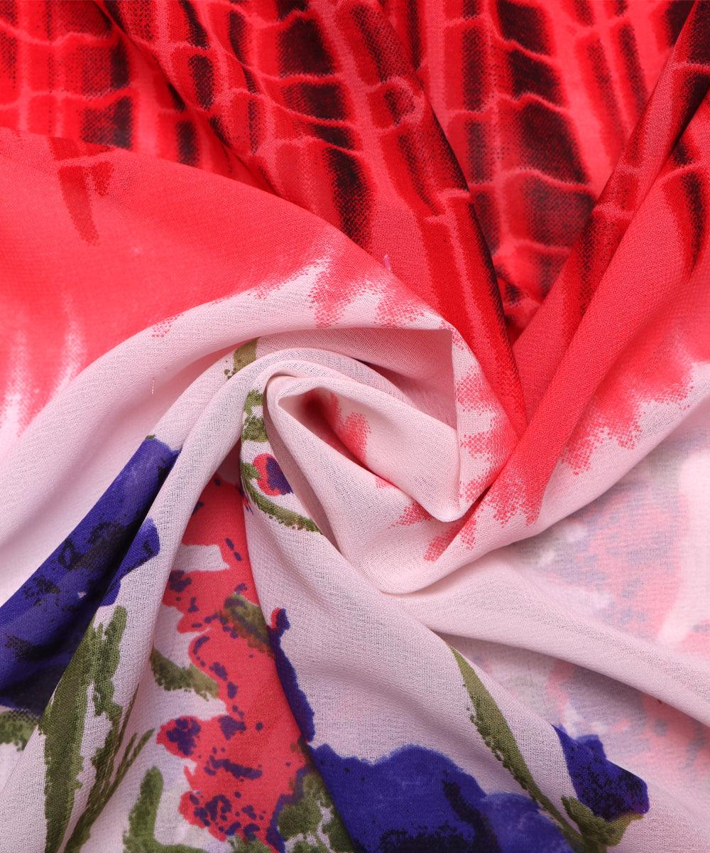 red white floral print georgette fabric