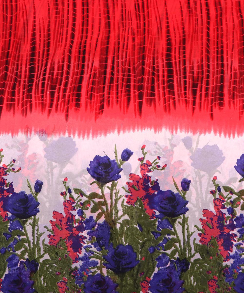red white floral print georgette fabric