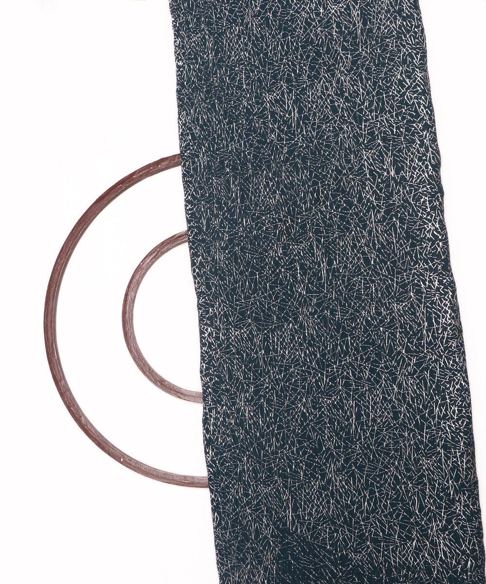 Dark Teal Blue Colour Foil Print Pleated Georgette Fabric - Fabric Dekho