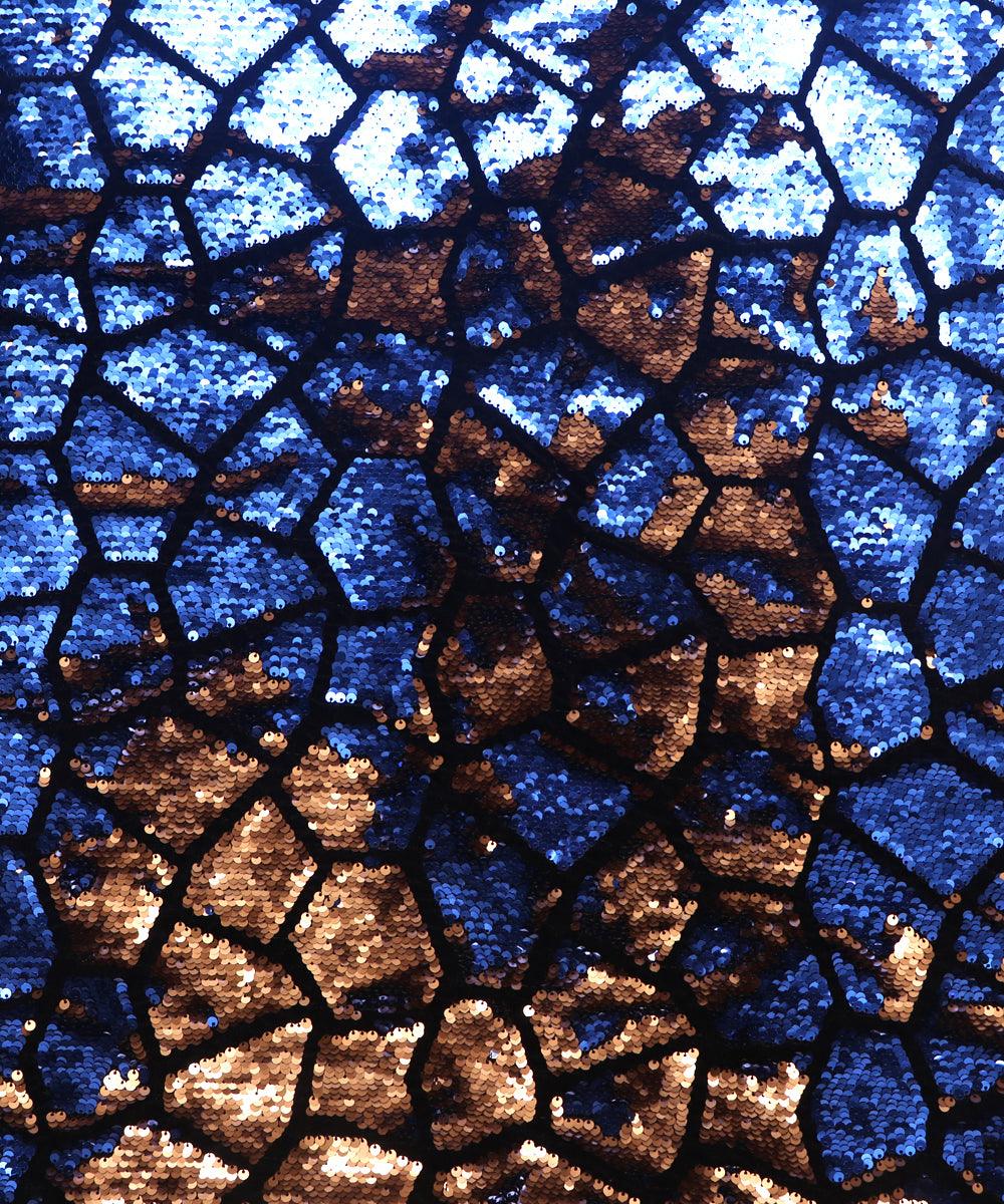 Golden Colour Sequin Embroidery Velvet Fabric - Fabric Dekho