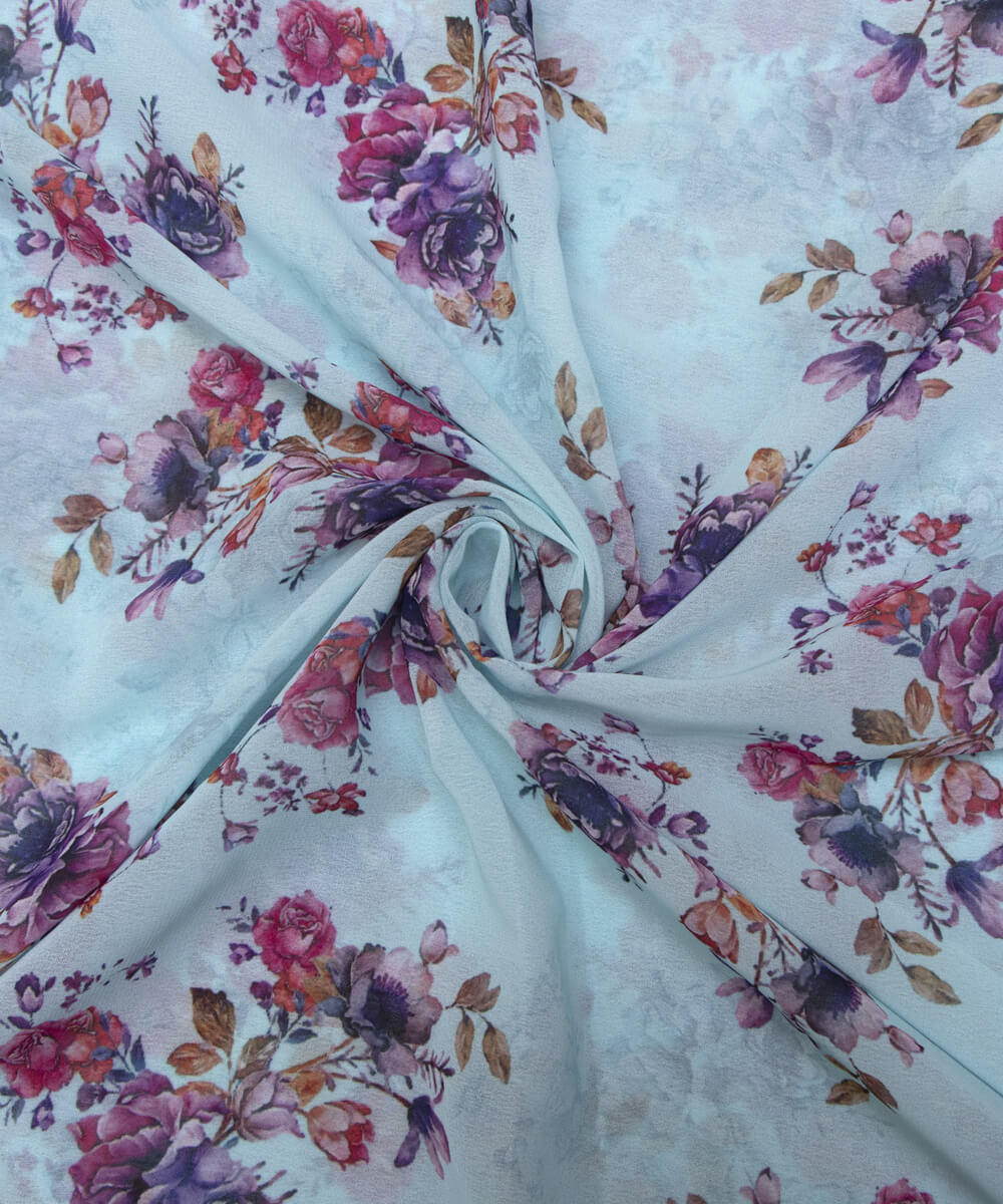 White Digital Georgette Fabric Material Print Online Collection Kurti Material Saree