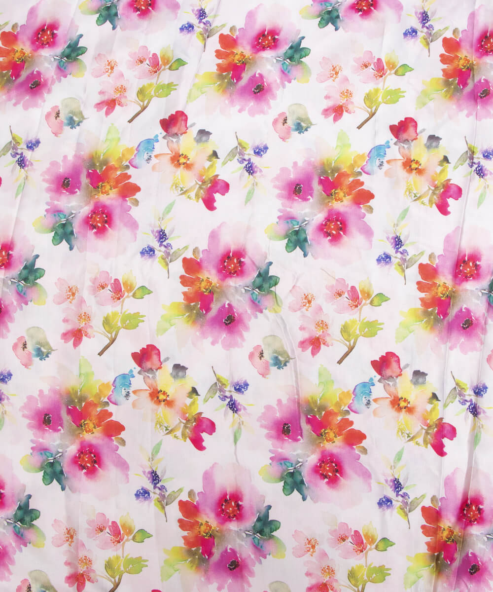 Floral Print Modal Satin Fabric Material Saree Kurta Fashion