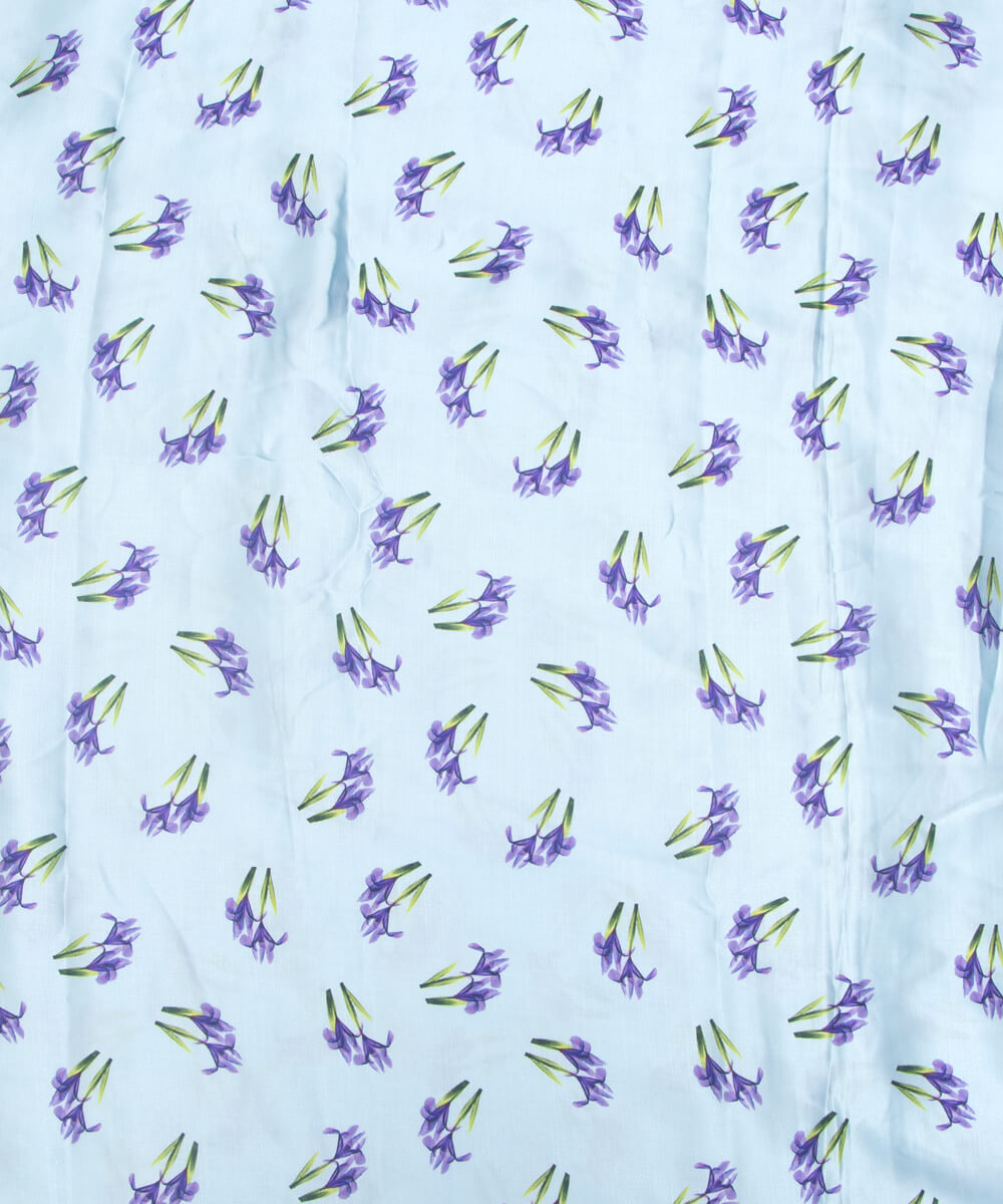 Light Blue Color Floral Print Modal Satin Fabric