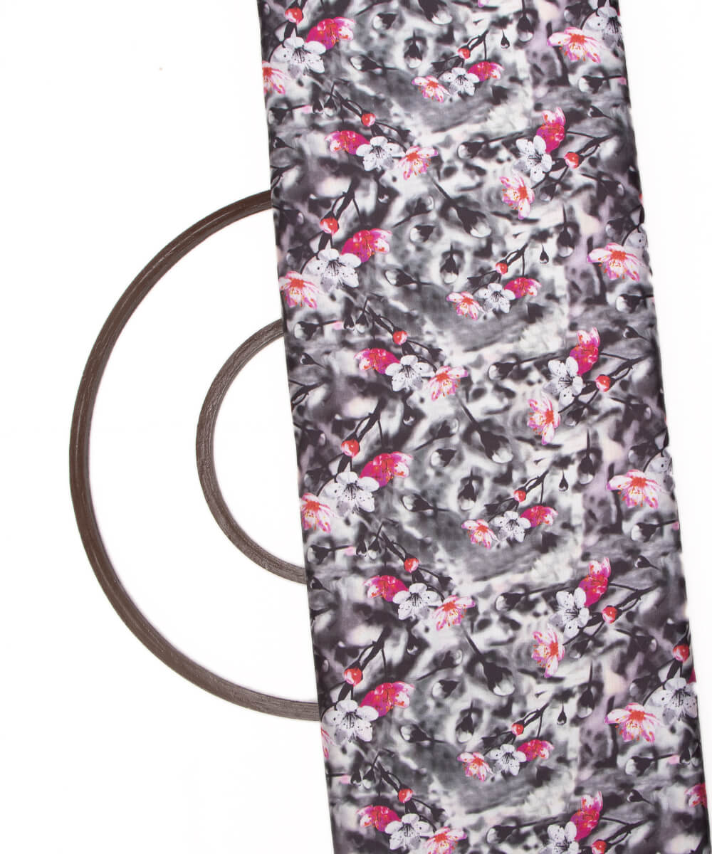 Floral Print Modal Satin Fabric Material Saree Kurta Fashion