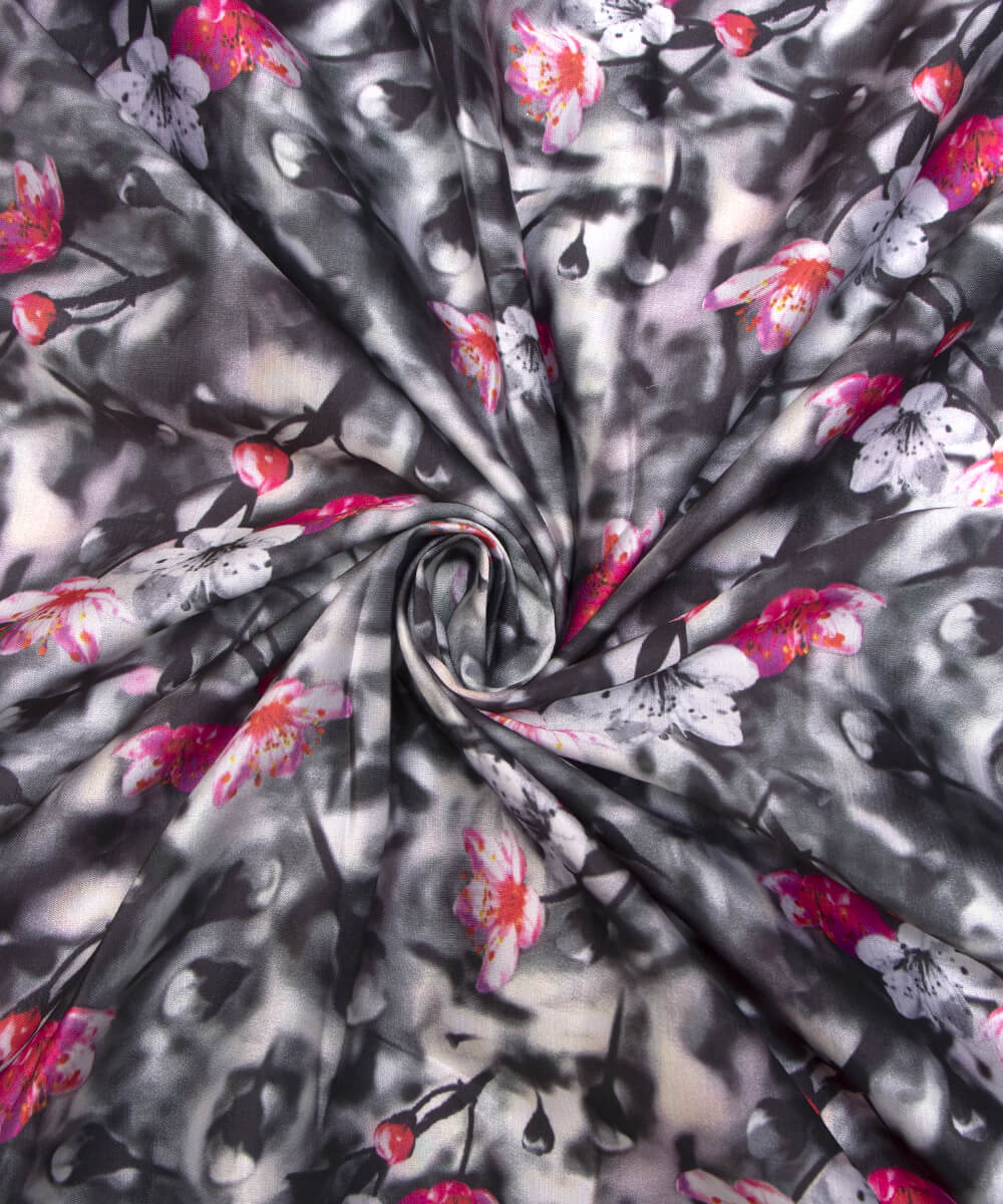 Floral Print Modal Satin Fabric Material Saree Kurta Fashion