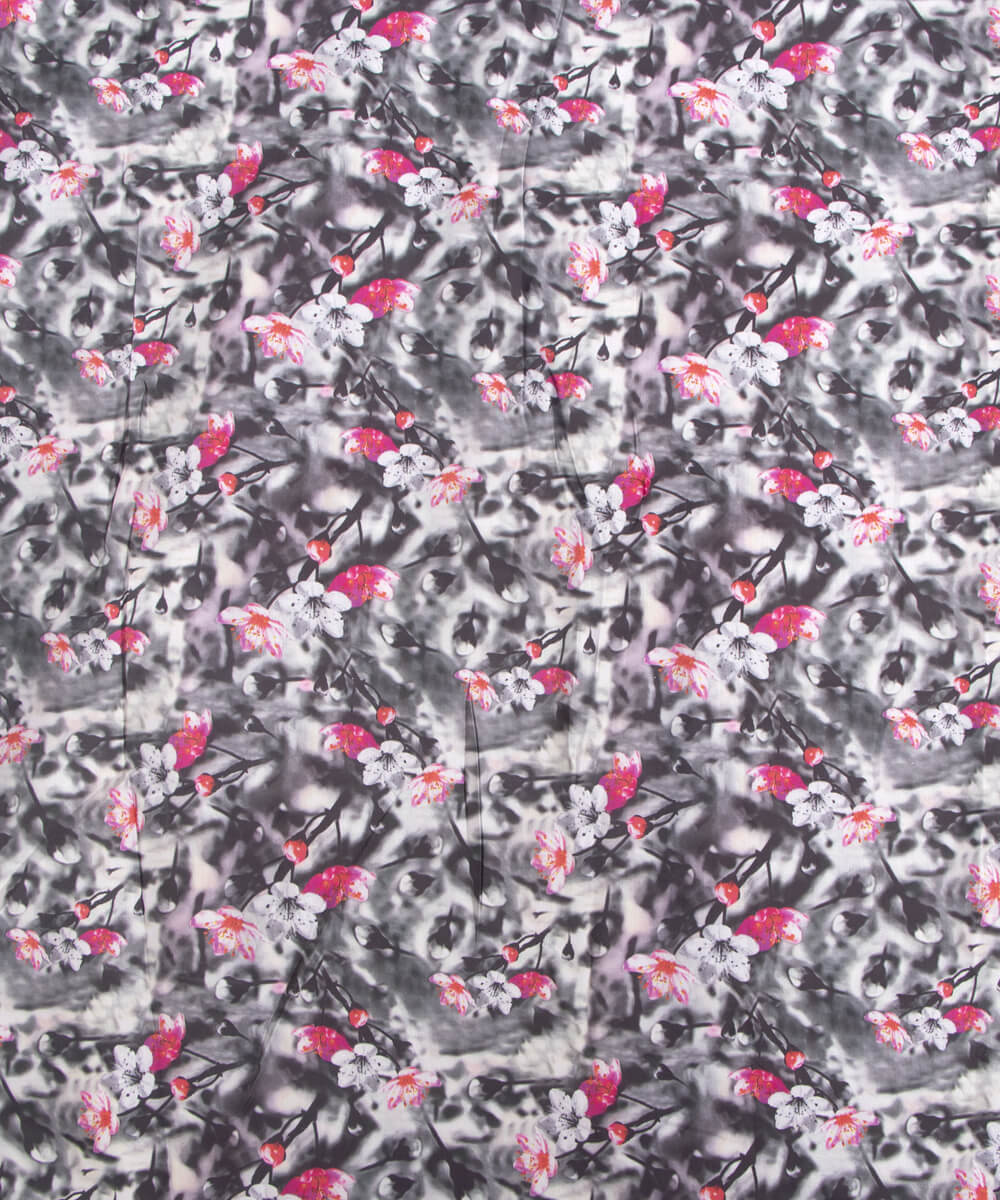 Floral Print Modal Satin Fabric Material Saree Kurta Fashion