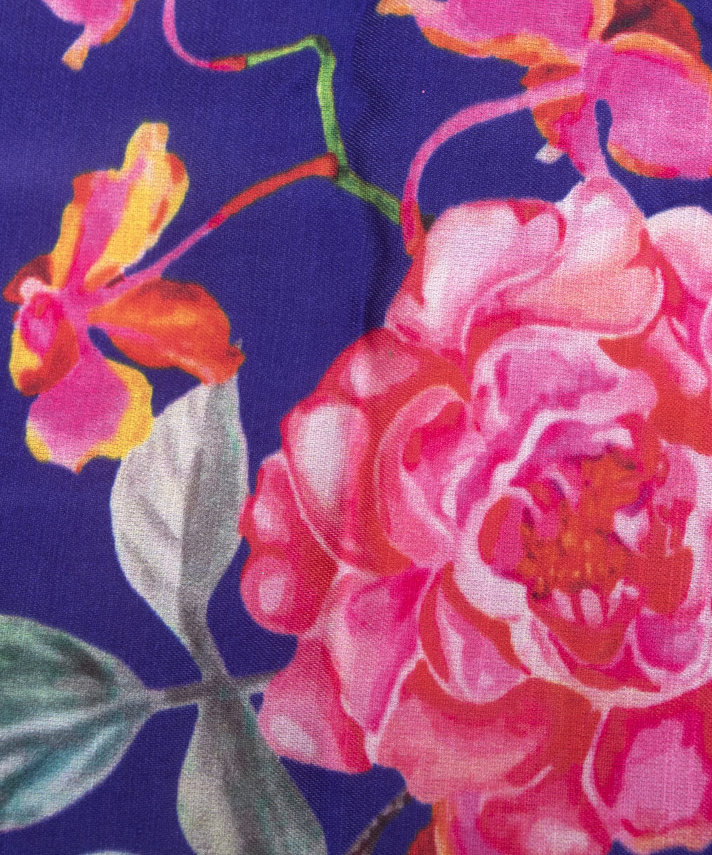 Floral Print Modal Satin Fabric Material Saree Kurta Fashion