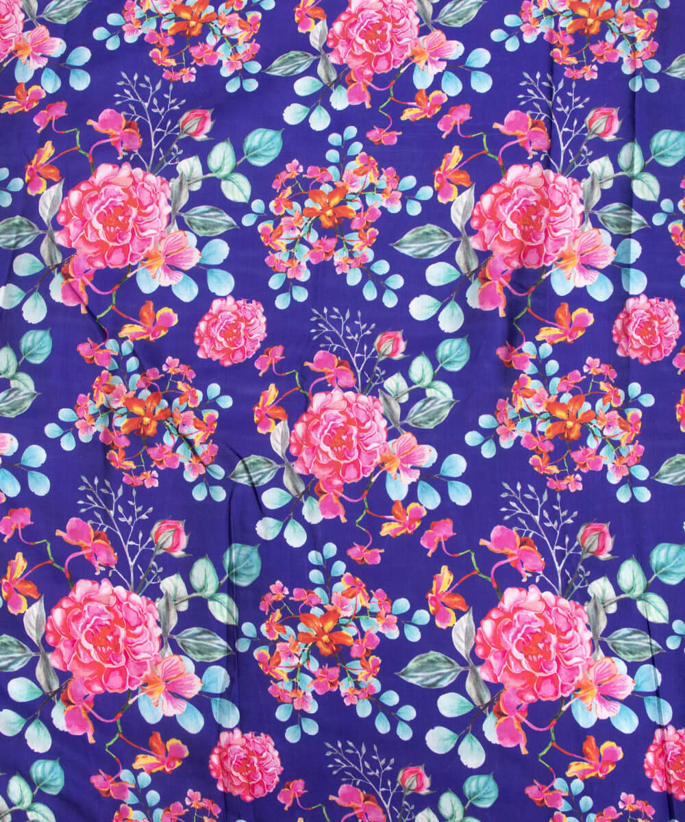 Floral Print Modal Satin Fabric Material Saree Kurta Fashion