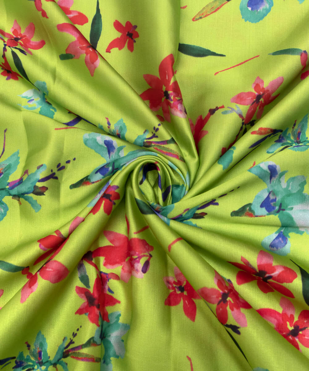 Floral Print Modal Satin Bamberg Satin Fabric Material Saree Kurta Fashion