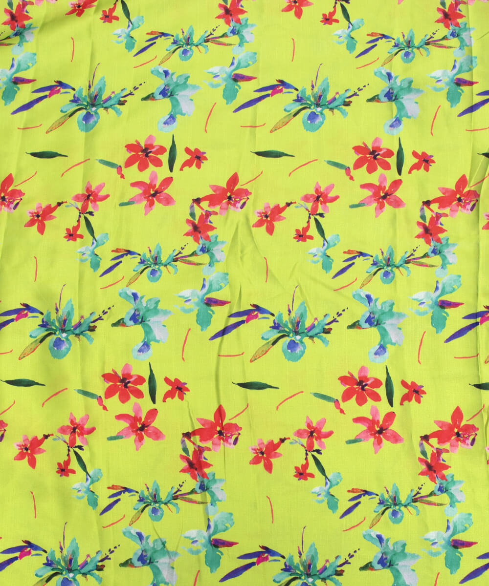 Floral Print Modal Satin Bamberg Satin Fabric Material Saree Kurta Fashion