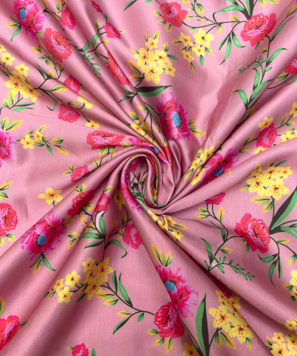 Floral Print Modal Satin Bamberg Satin Fabric Material Saree Kurta Fashion