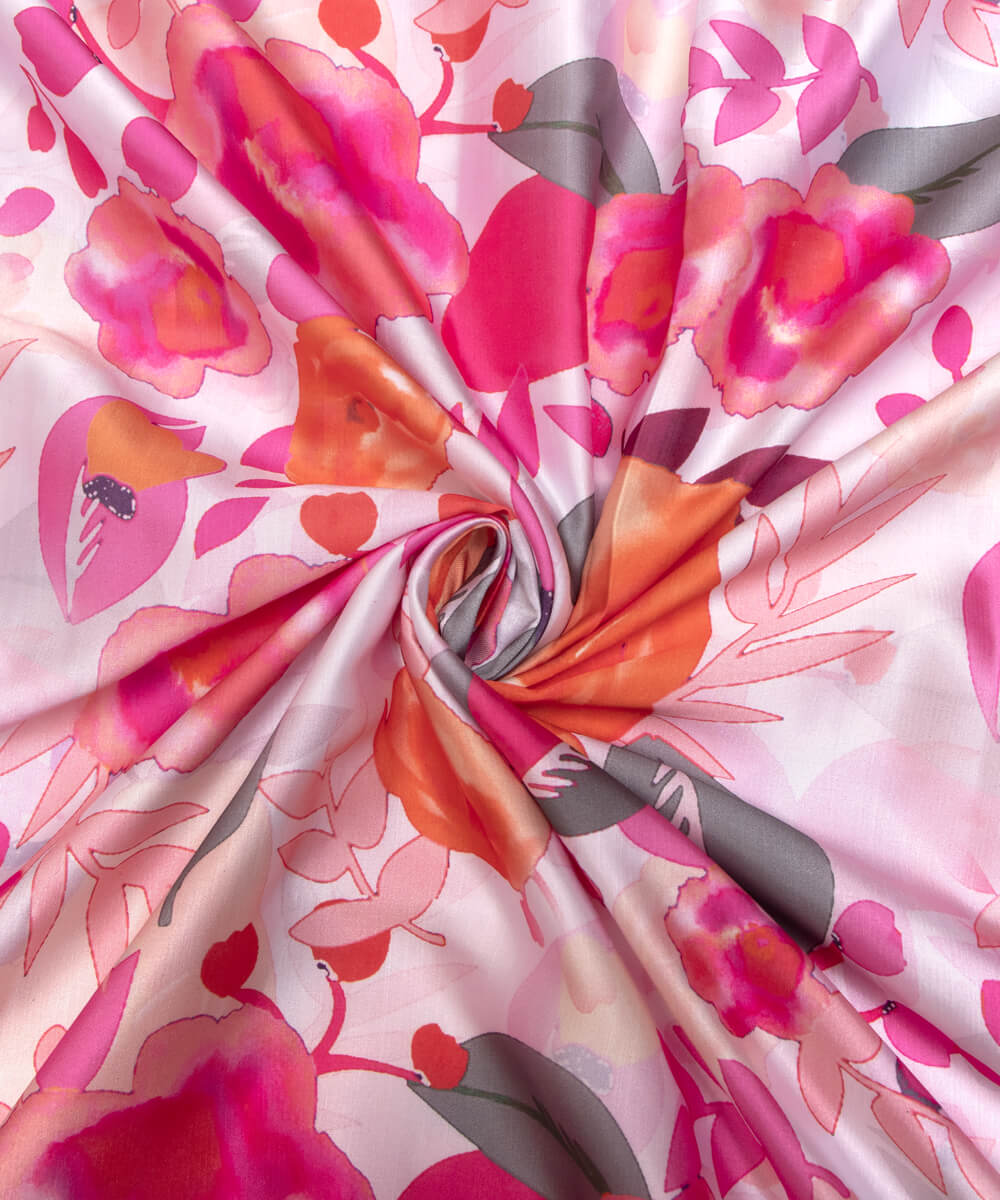 Floral Print Modal Satin Bamberg Satin Fabric Material Saree Kurta Fashion