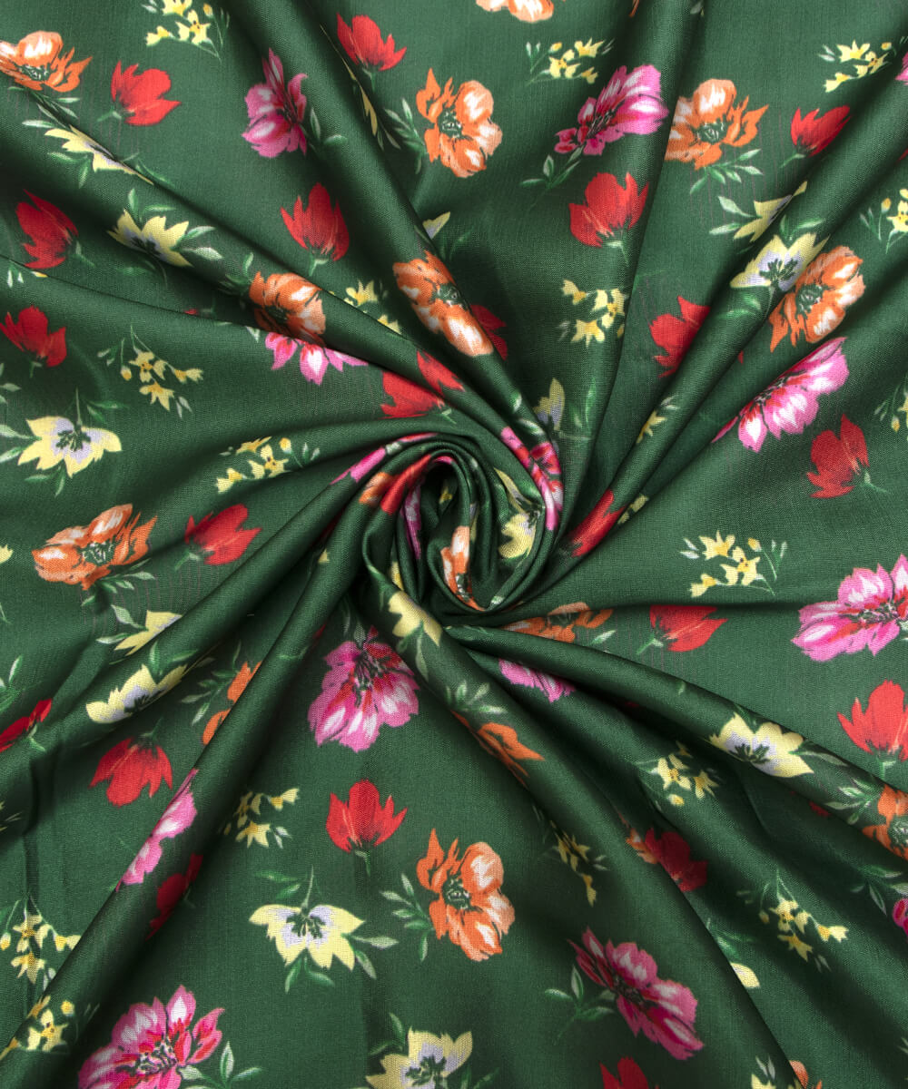 Floral Print Modal Satin Bamberg Satin Fabric Material Saree Kurta Fashion