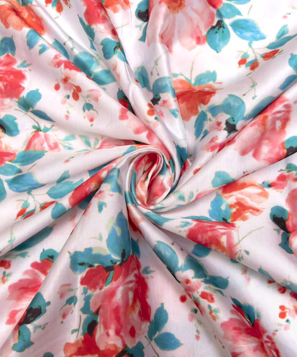 Floral Print Modal Satin Bamberg Satin Fabric Material Saree Kurta Fashion