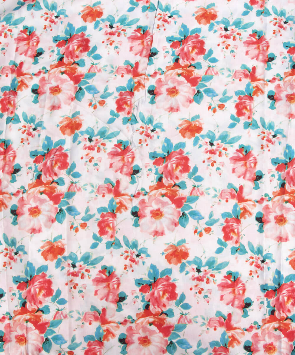 Floral Print Modal Satin Bamberg Satin Fabric Material Saree Kurta Fashion