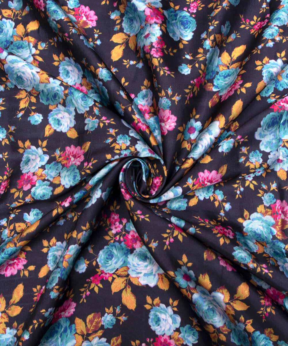 Floral Print Modal Satin Bamberg Satin Fabric Material Saree Kurta Fashion