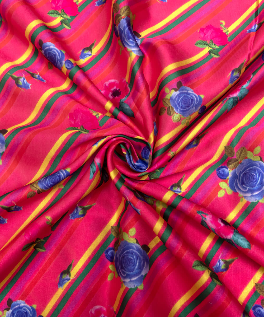 Floral Print Modal Satin Bamberg Satin Fabric Material Saree Kurta Fashion